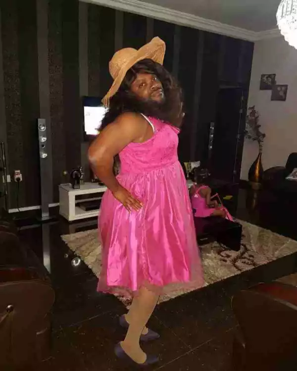 Comic Actor, Okon Lagos, Turns A "Slay Queen", Dresses Up Like A Lady